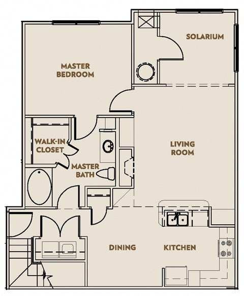 Floor plan for 1 bed, 1 bath, 964 sqft